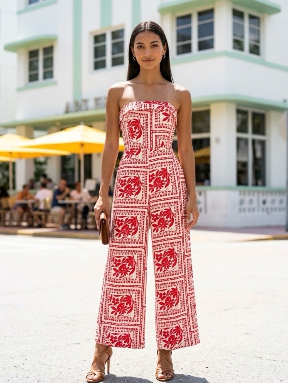 Thirty Thirty Medium Strapless Wide-Leg Jumpsuit in Red Floral Print